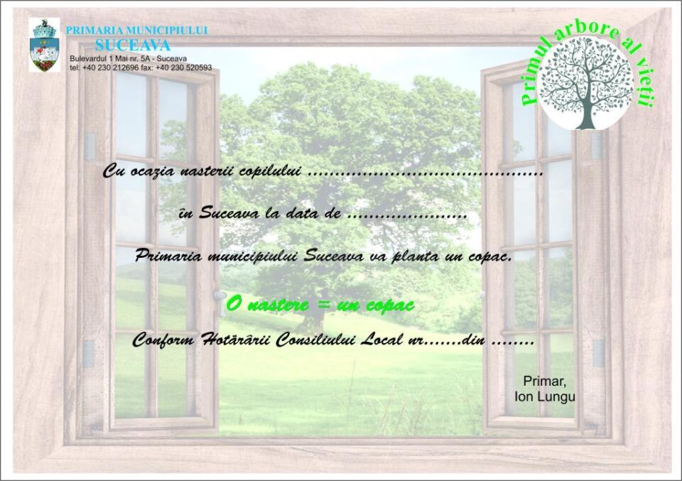 „Primul arbore al vieții” – plantare de arbori pentru fiecare copil născut în Suceava