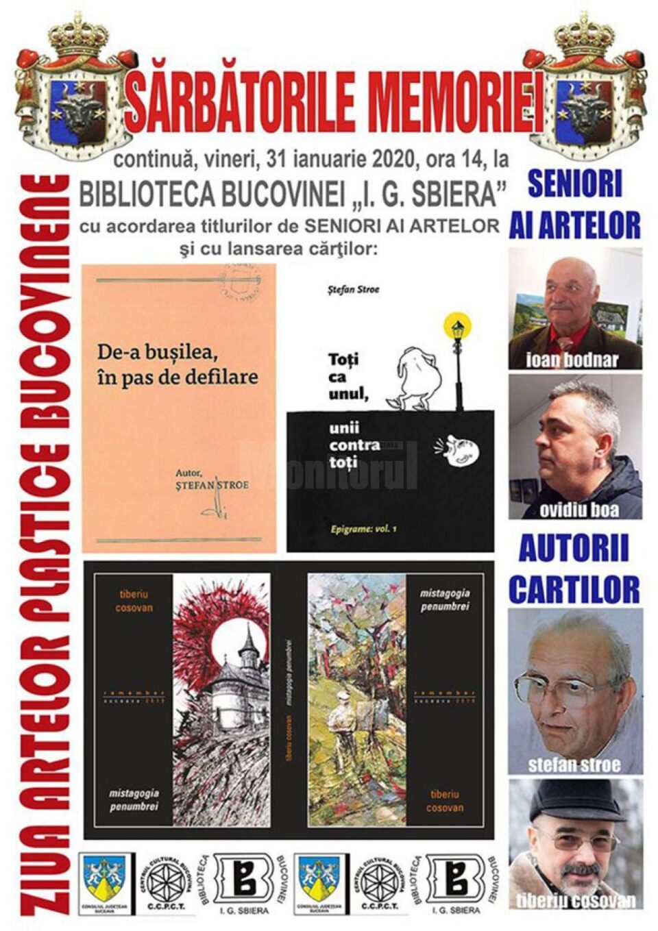 „Sărbătorile Memoriei”, vineri, la Biblioteca Bucovinei „I. G. Sbiera”