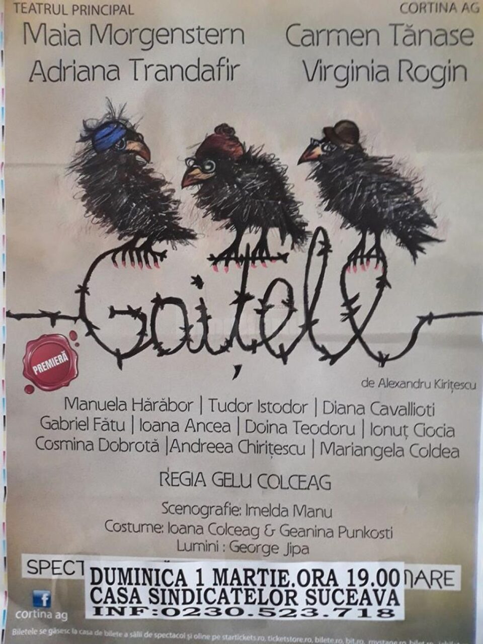 Maia Morgenstern, Carmen Tănase, Adriana Trandafir, Virginia Rogin vor juca în spectacolul „Gaițele”, pe scena suceveană Maia Morgenstern, Carmen Tănase, Adriana Trandafir, Virginia Rogin vor juca în spectacolul „Gaițele”, pe scena suceveană