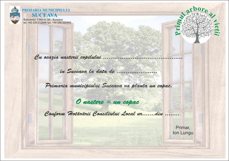 Certificatul "Primul arbore al vieții"
