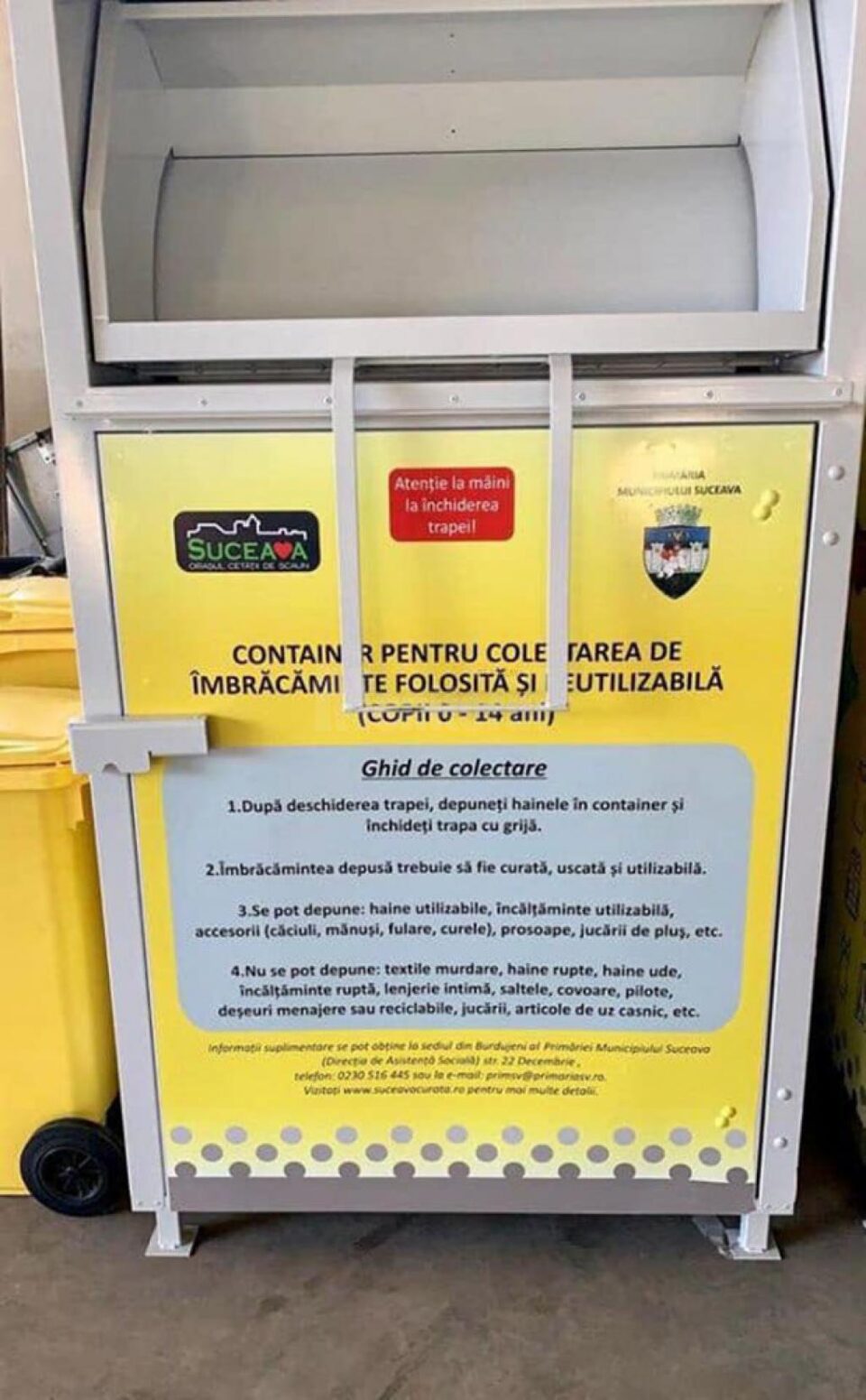 Puncte de colectare pentru donații de haine și încălțăminte, în patru zone ale Sucevei