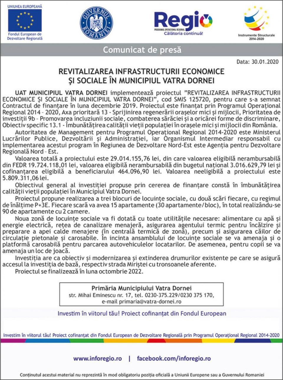 REVITALIZAREA INFRASTRUCTURII ECONOMICE ȘI SOCIALE ÎN MUNICIPIUL VATRA DORNEI