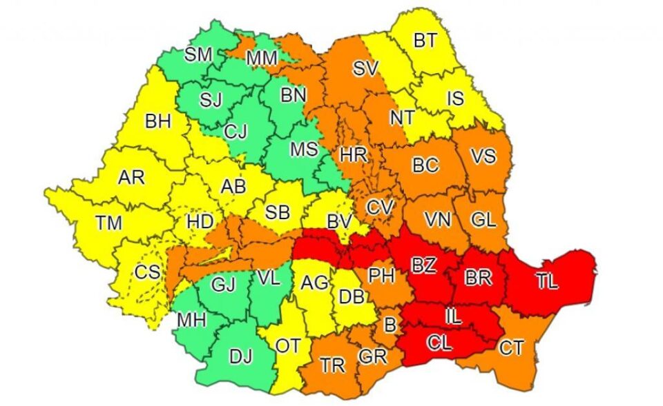 Cod portocaliu de viscol pentru zona de munte a județului Suceava, cod galben în rest
