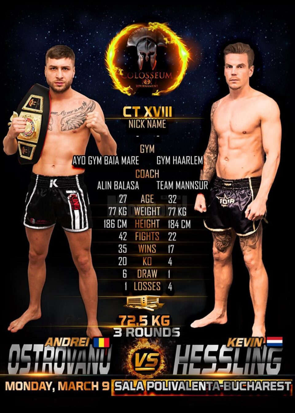 Afișul întâlnirii dintre Andrei Ostrovanu și olandezul Kevin Hessling