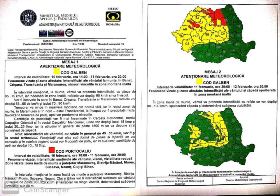 Cod portocaliu de viscol de luni, ora 18.00, până marți, la ora 20.00