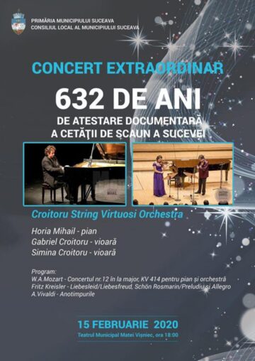 Trei zile de concerte cu muzică populară, ușoară și simfonică, la împlinirea a 632 de ani de atestare documentară a Sucevei