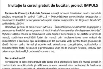 Invitație la cursul gratuit de bucătar, proiect IMPULS