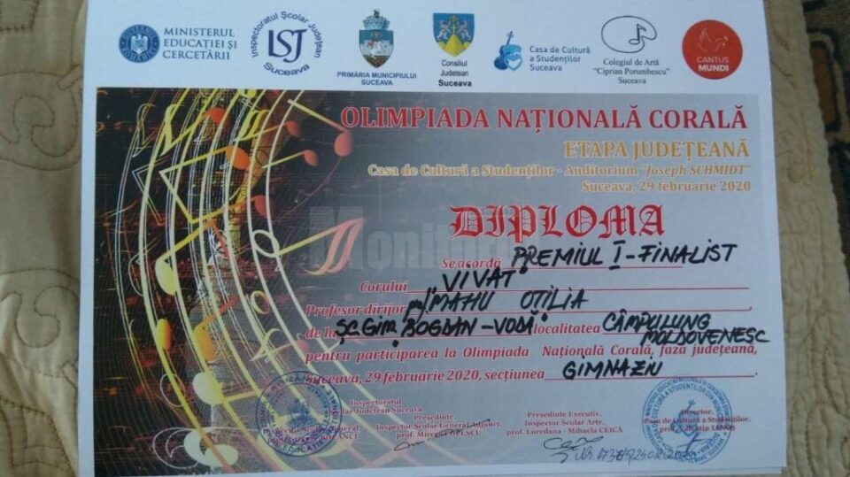 Corul Școlii „Bogdan Vodă” Câmpulung, calificat la etapa zonală a Olimpiadei Corale
