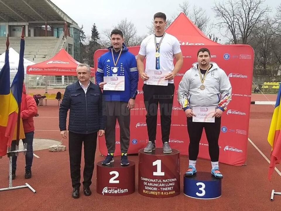 Podiumul probei de aruncare a discului, cu Alin Firfirică și Ștefan Mura pe primele două poziții Podiumul probei de aruncare a discului, cu Alin Firfirică și Ștefan Mura pe primele două poziții