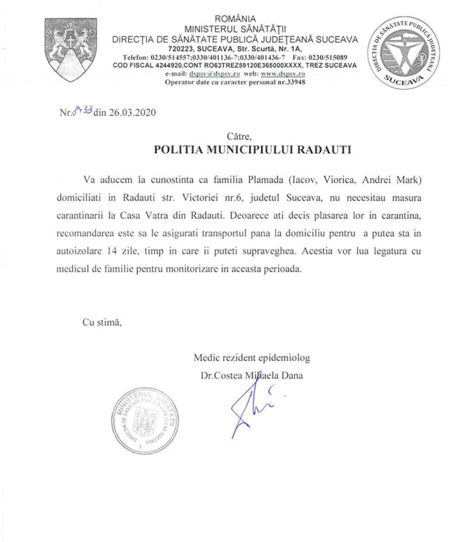 Omul de afaceri Iacov Plămadă a ajuns într-un centru de carantină cu toată familia. Au plecat acasă după ce au primit acordul DSP Suceava Omul de afaceri Iacov Plămadă a ajuns într-un centru de carantină cu toată familia. Au plecat acasă după ce au primit acordul DSP Suceava
