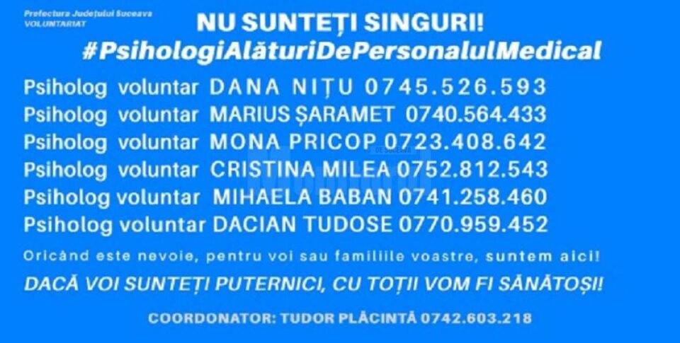 Psihologi voluntari consiliază telefonic personalul medical