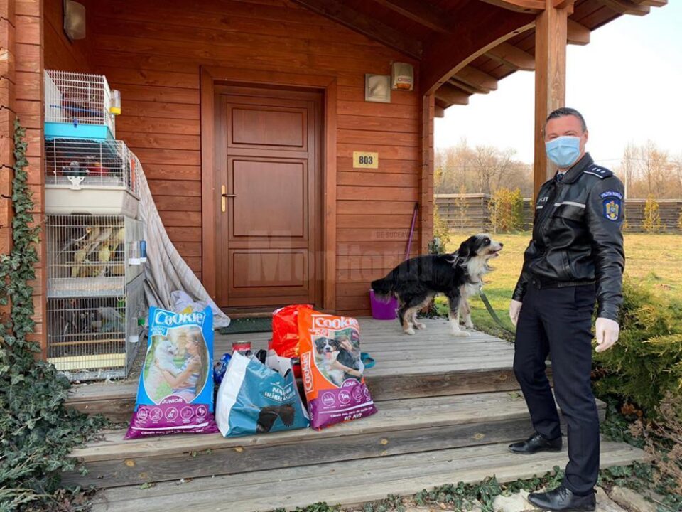 Polițiștii au dus mâncare pentru câinele și papagalii unui sucevean aflat în carantină