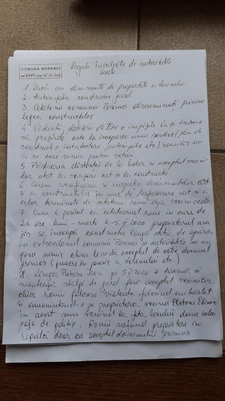 Petiția depusă la Primăria Bosanci
