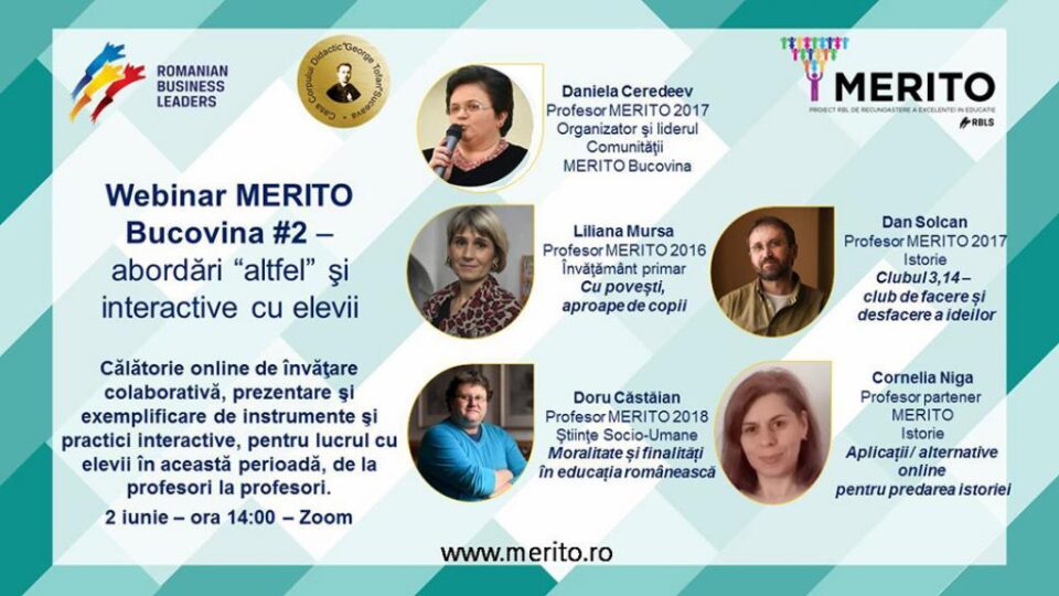 Al doilea atelier online de învățare colaborativă, de la profesori la profesori, organizat de Comunitatea Merito Bucovina