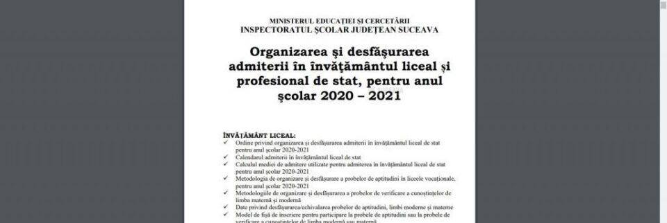 Broșura de admitere la liceu a fost publicată pe site-ul Inspectoratului Școlar Suceava Broșura de admitere la liceu a fost publicată pe site-ul Inspectoratului Școlar Suceava
