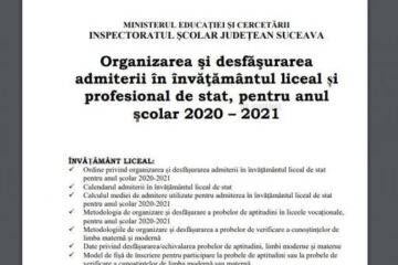 Broșura de admitere la liceu a fost publicată pe site-ul Inspectoratului Școlar Suceava