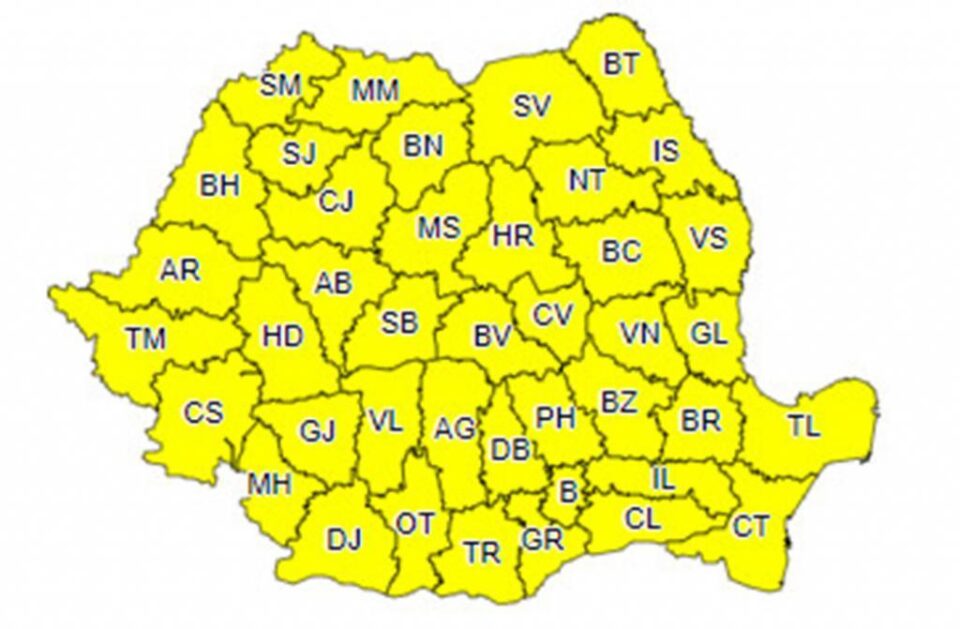 Cod galben pe întreg teritoriul Romaniei