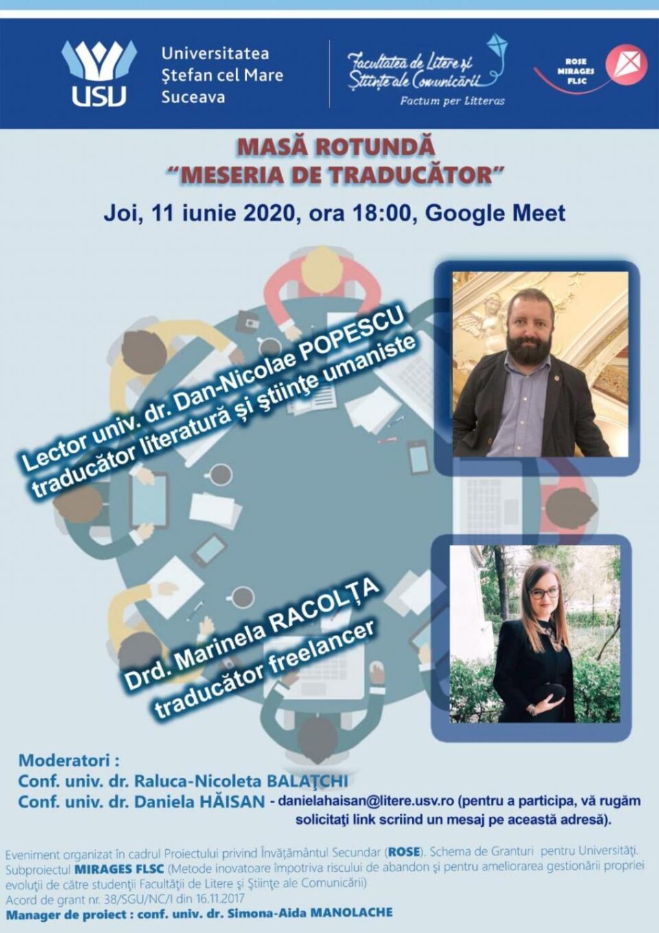 Masa Rotundă „Meseria de Traducător” la Universitatea ”Ștefan cel Mare”, în cadrul Proiectului Rose Mirages FLSC Masa Rotundă „Meseria de Traducător” la Universitatea ”Ștefan cel Mare”, în cadrul Proiectului Rose Mirages FLSC