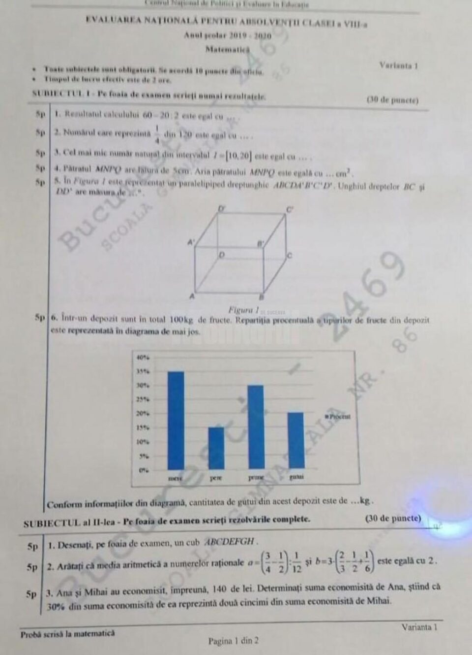 Subiectele de la matematică, la evaluarea națională