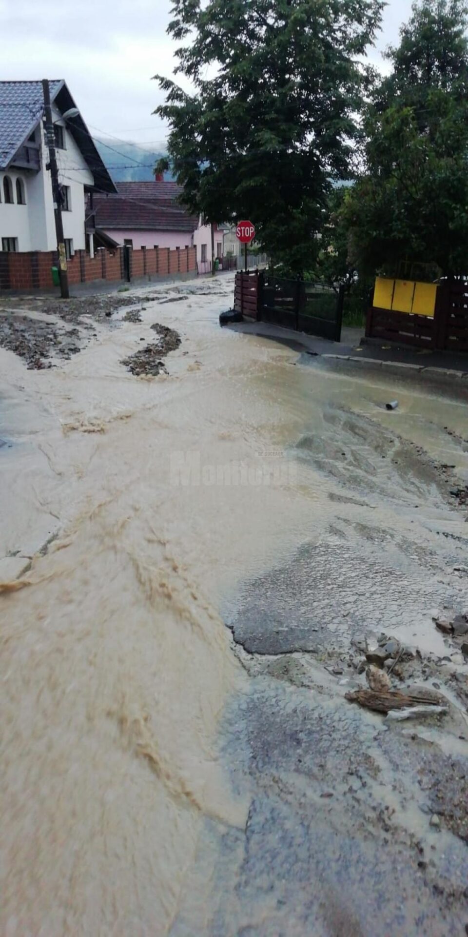 Apele au inundat drumuri si curti la Gura Humorului Apele au inundat drumuri si curti la Gura Humorului
