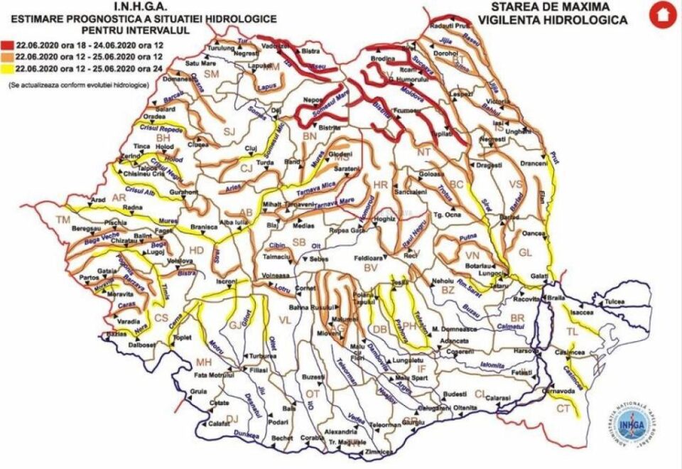 Cod roșu de inundatii în bazinele hidrografice Suceava, Moldova și Bistrița