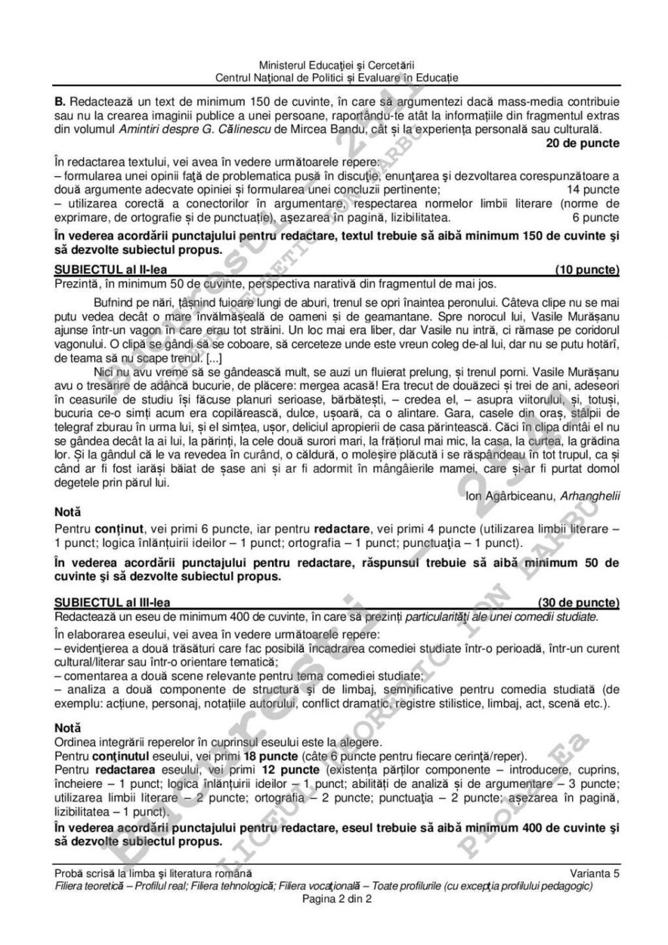 Subiectele de la profilul real. Sursa edupedu.ro