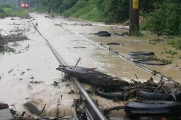 Cale ferată inundată