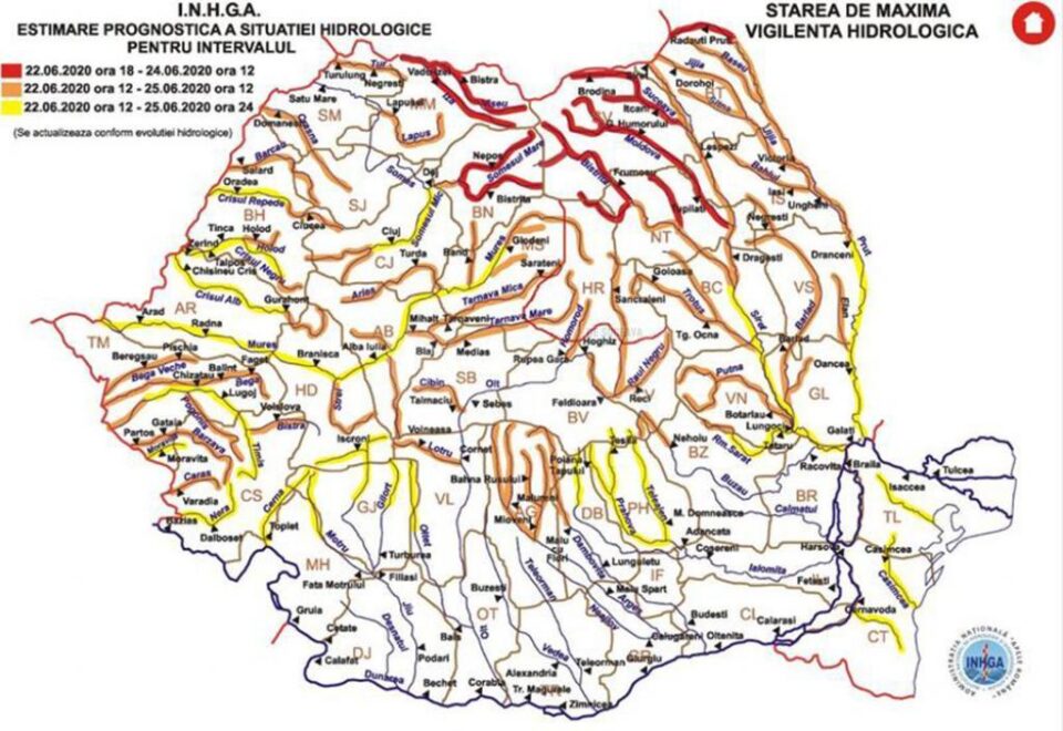 Cod roșu de inundații în bazinele hidrografice Suceava, Moldova și Bistrița