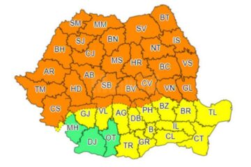 Cod portocaliu de ploi torențiale și alte fenomene meteo, până marți dimineață