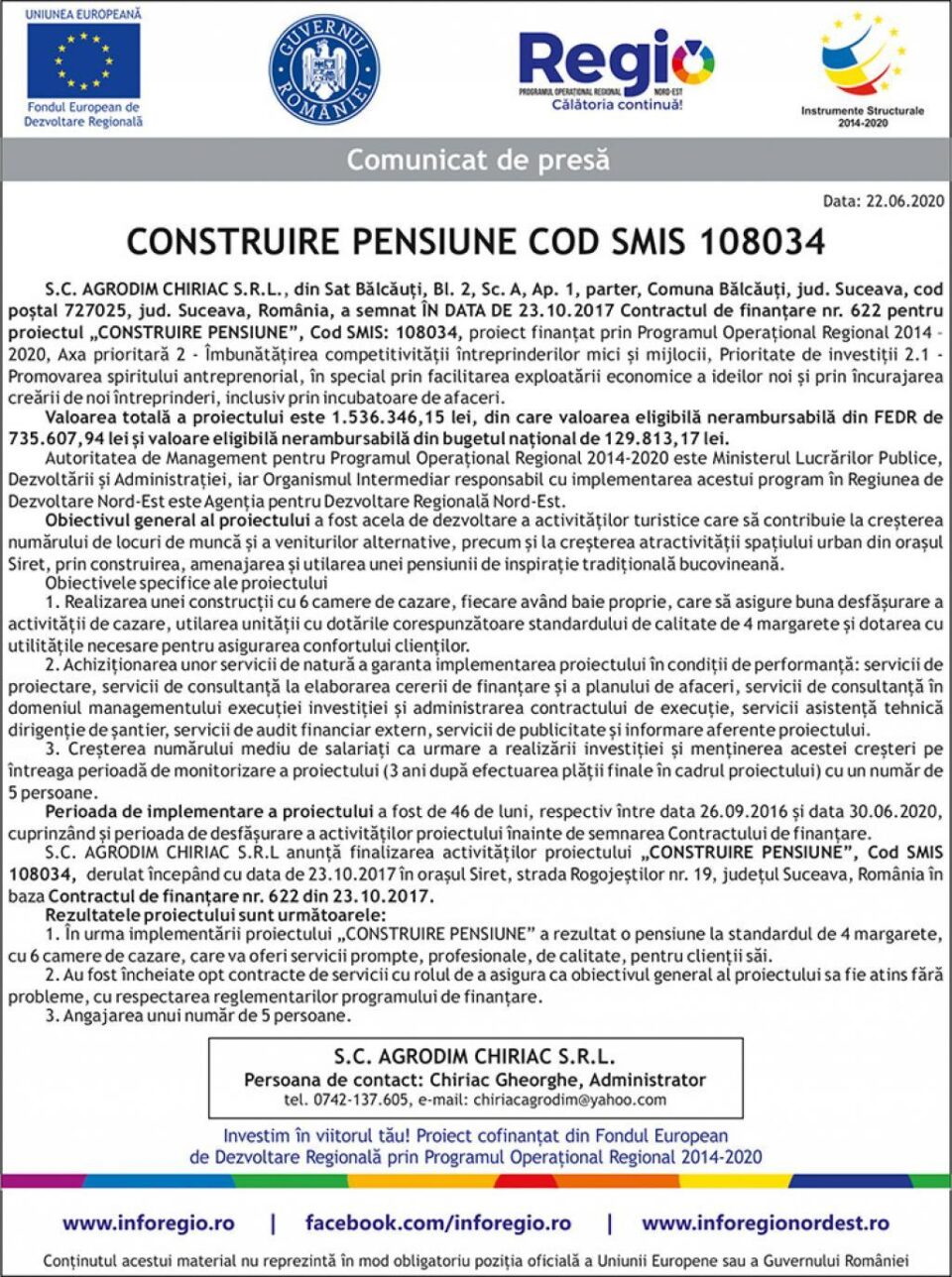 CONSTRUIRE PENSIUNE COD SMIS 108034