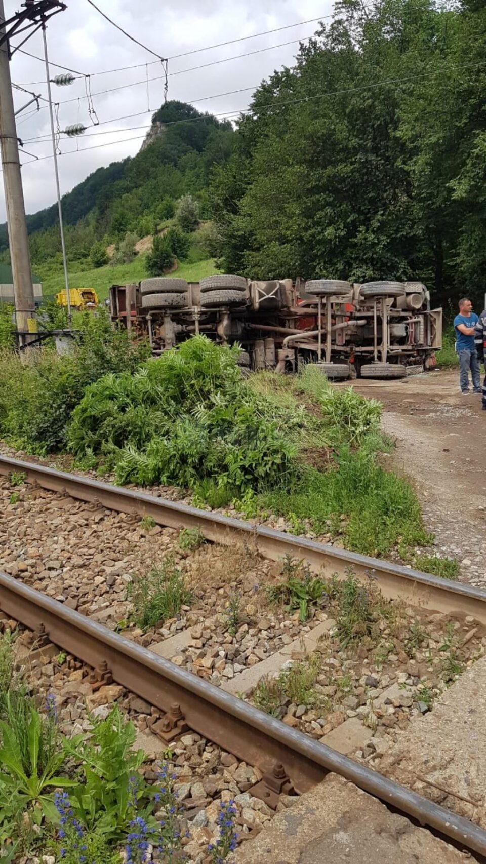 Camion lovit violent de tren, la Păltinoasa