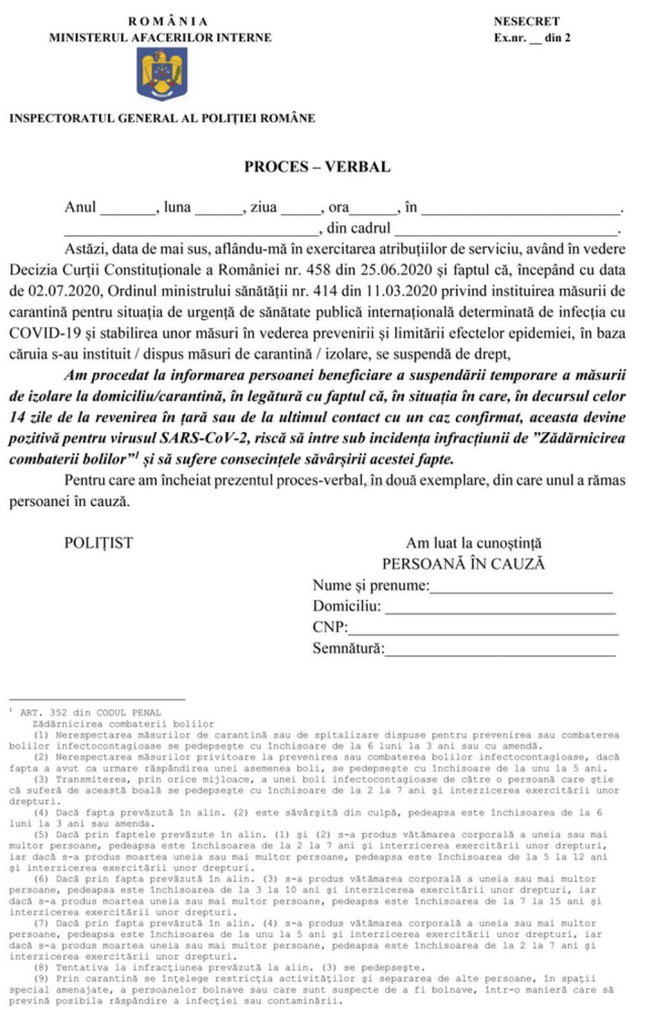 Procesul verbal cu recomandări