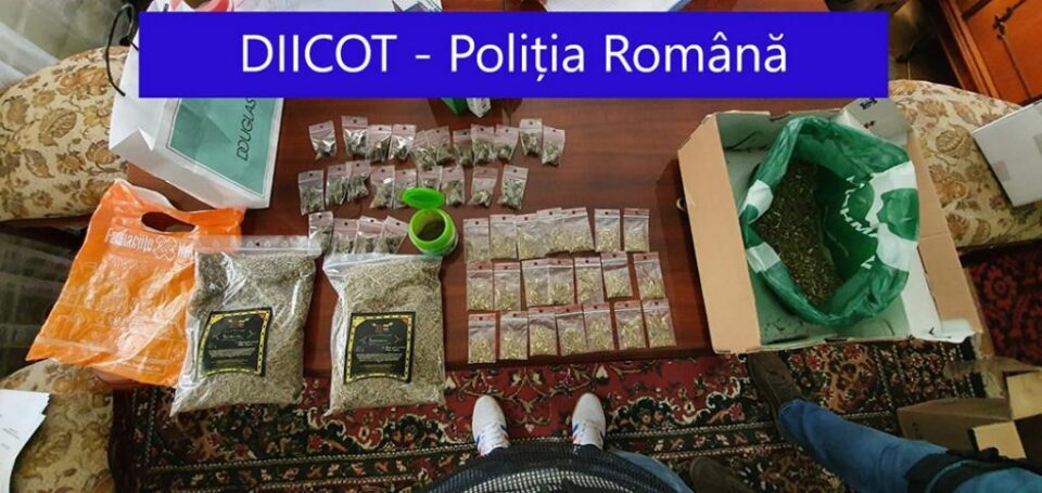 Recipiente, pungi și plicuri conținând fragmente vegetate susceptibile a fi substanțe cu efect psihoactiv, ridicate în timpul perchezițiilor domiciliare