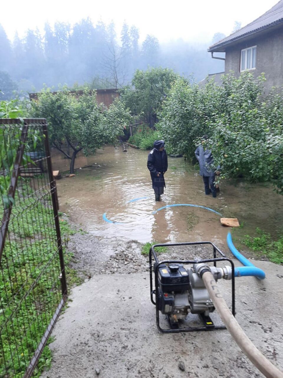 Curți și drumuri inundate la Ostra, în urma unei ploi violente