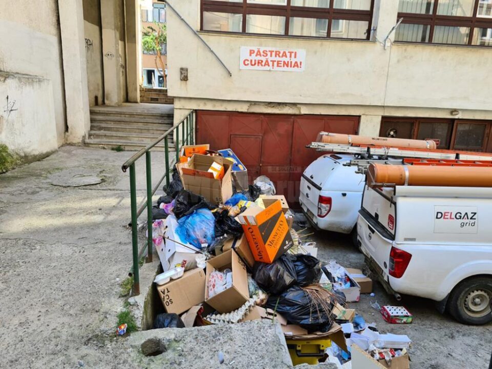 Pubele cu gunoi cu vechime de aproape o săptămână, în buricul Sucevei