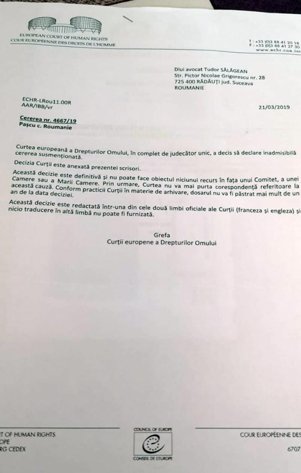 Răspunsul în două vorbe, de la CEDO