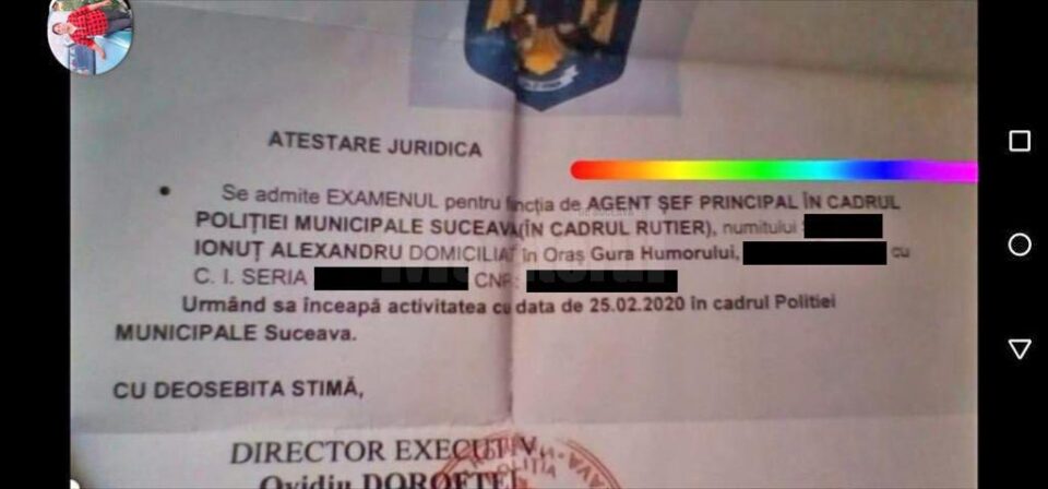 Adeverință falsă de polițist