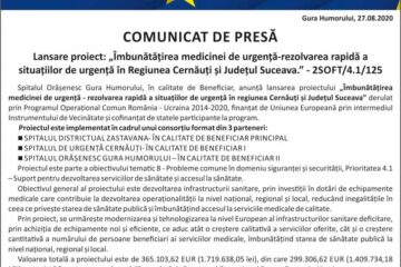 Lansare proiect: „Îmbunătățirea medicinei de urgență-rezolvarea rapidă a situațiilor de urgență în Regiunea Cernăuți și Județul Suceava.” - 2SOFT/4.1/125
