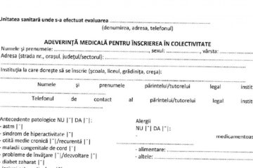 Modelul de adeverință pentru înscrierea la școală se găsește pe site-ul Direcției de Sănătate Publică