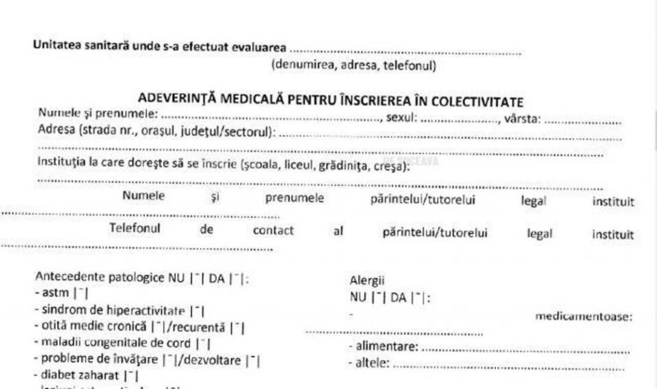 Modelul de adeverință pentru înscrierea la școală se găsește pe site-ul Direcției de Sănătate Publică Modelul de adeverință pentru înscrierea la școală se găsește pe site-ul Direcției de Sănătate Publică
