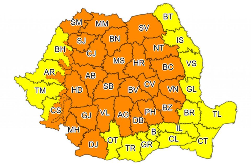 Cod portocaliu de vreme severă 25-27 septembrie