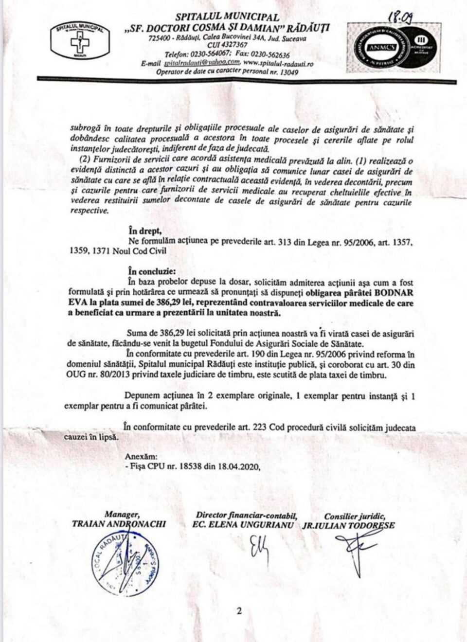 Cererea de chemare în judecată pentru obligarea la plată