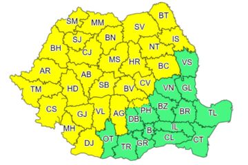 Administrația Națională de Meteorologie a emis luni o nouă atenționare meteorologică