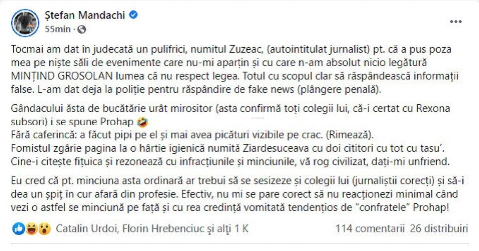 Atac josnic al proaspătului ”Cetățean de onoare” Ștefan Mandachi la adresa unui jurnalist care a scris despre el Atac josnic al proaspătului ”Cetățean de onoare” Ștefan Mandachi la adresa unui jurnalist care a scris despre el