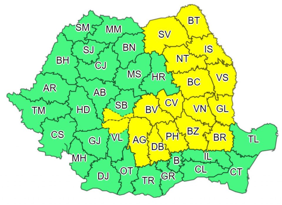 ANM a emis miercuri o nouă avertizare meteo - cod galben de ploi însemnate cantitativ