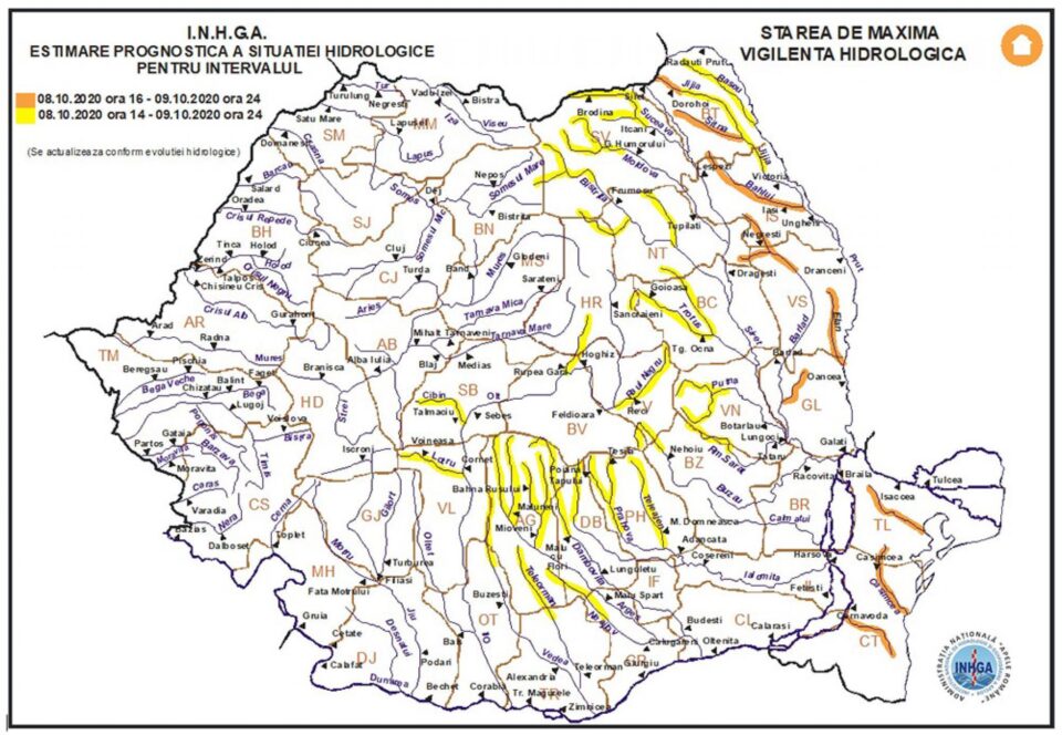 Cod galben de inundații pe patru râuri din județul Suceava și afluenții acestora