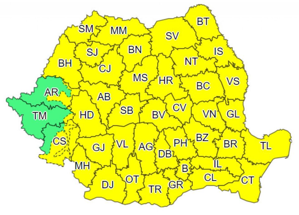 Cod galben de vânt și ploi abundente, pentru marți, 13 octombrie