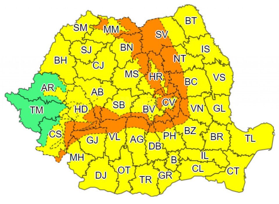 Cod portocaliu de vânt puternic, în jumătatea sud-vestică a județului