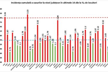 Incidența cazurilor pozitive la mia de locuitori, în ultimele 14 zile