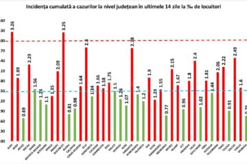 Incidența cazurilor pozitive la mia de locuitori, în ultimele 14 zile
